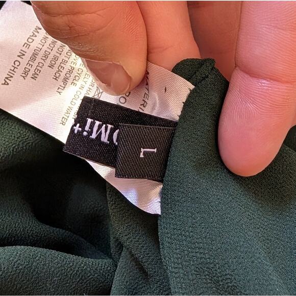 OMi + Studio Hunter Green Tie Spaghetti Straps Front Slit Midi Dress, size L - Picture 9 of 9